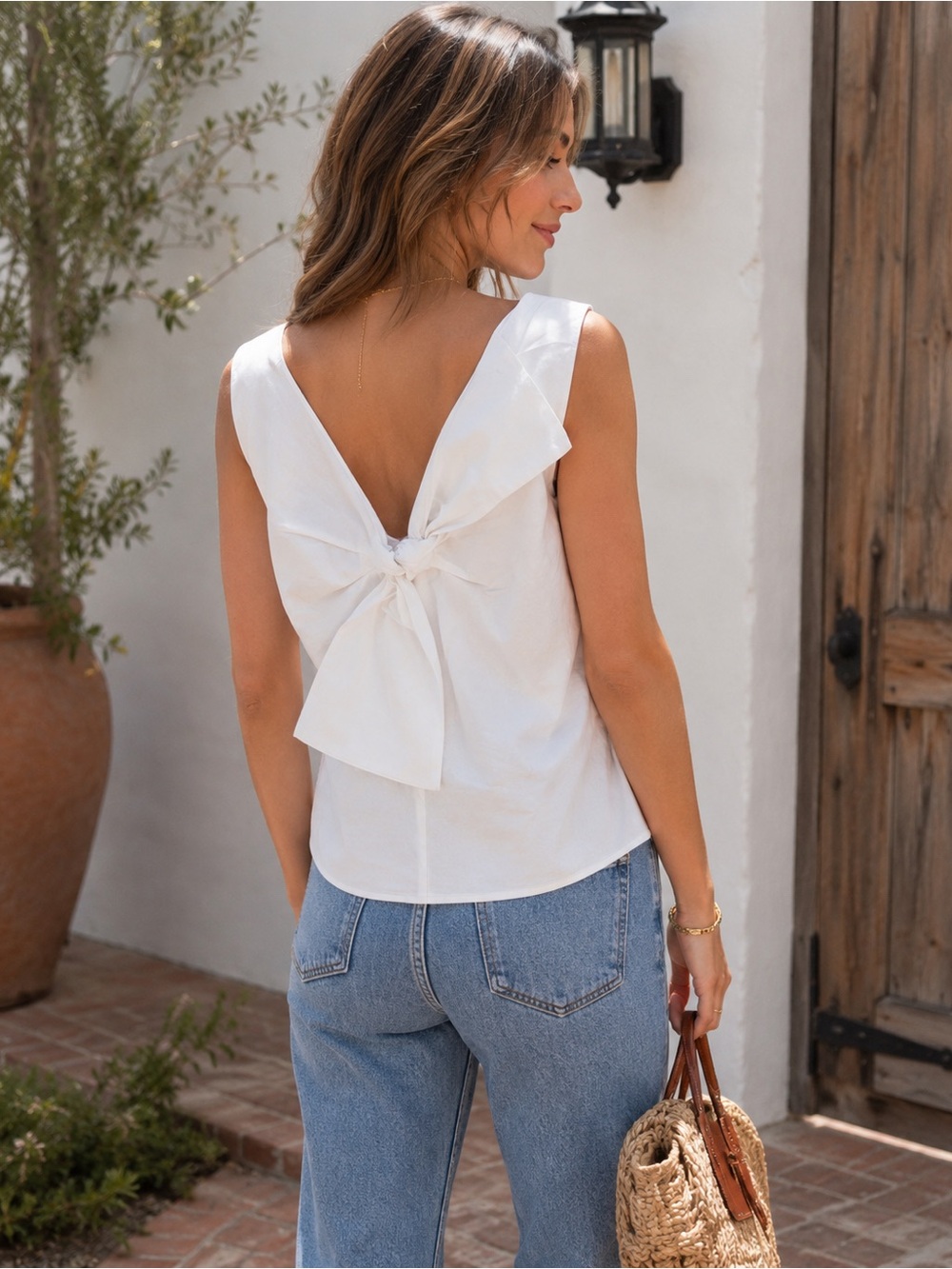 Simple White Reversible Sleeveless Blouse